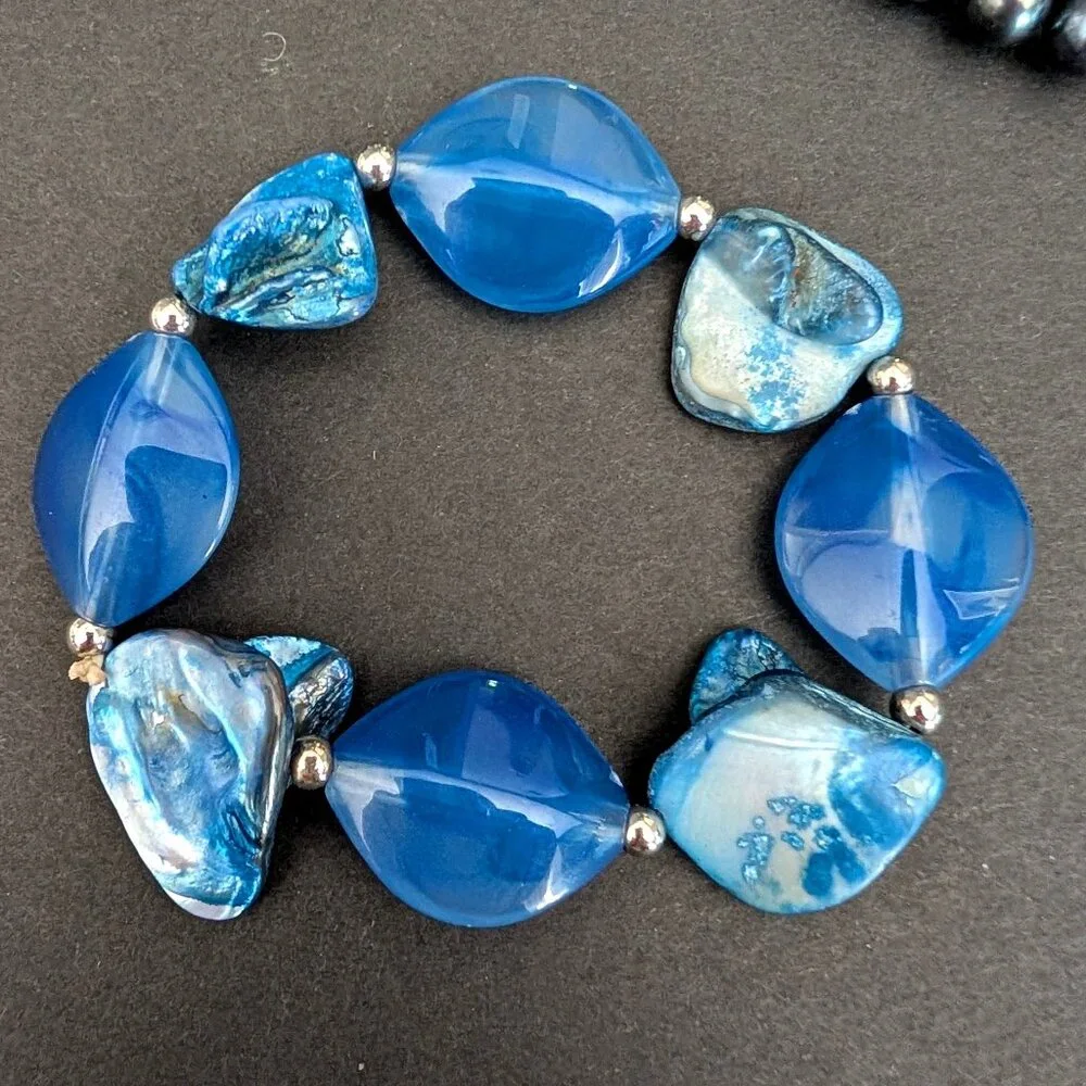 5 shades of blue layering beaded bracelets